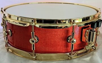 CUSTOM BRAZEN CRIMSON & BRASS HONEYLOCUST STAVE SNARE DRUM - SHIPS FREE TO CONT USA - Image 2