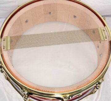 CUSTOM BRAZEN CRIMSON & BRASS HONEYLOCUST STAVE SNARE DRUM - SHIPS FREE TO CONT USA - Image 6