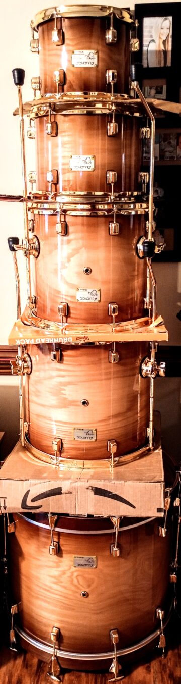 ODERY (RARE FIND IN USA) 5 PIECE SHELL PACK IN BRONZED AMBER FADE WITH 22" BASS 16, 14, 12, 10 TOMS - FREE SHIP TO CUSA! - Image 2