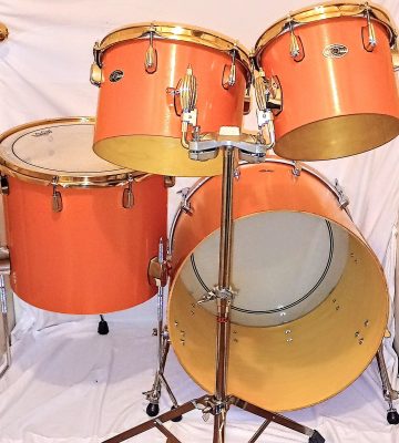 CUSTOM ORANGE MAPLE CONCERT SHELL PACK - 22" - 16" - 12" - 10" - 8"  WITH PEARL PICCOLO MATCHING SD - FREE SHIP CUSA!