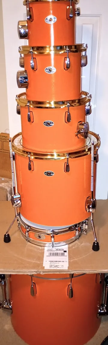 CUSTOM ORANGE MAPLE CONCERT SHELL PACK - 22" - 16" - 12" - 10" - 8"  WITH PEARL PICCOLO MATCHING SD - FREE SHIP CUSA! - Image 3